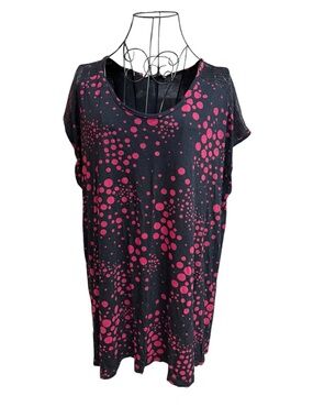 Sejour Black Tunic with Pink Abstract Dot Pattern 1X